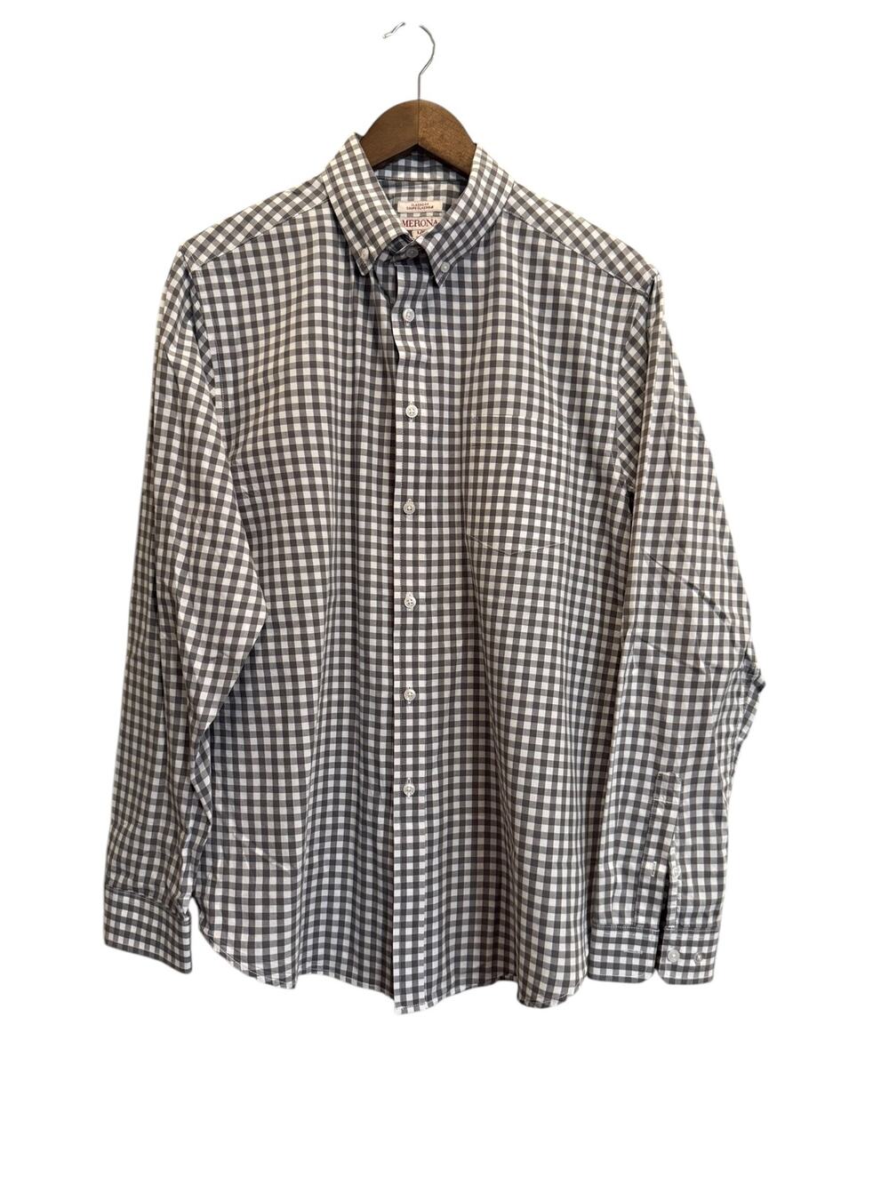 Merona Men's Dark Gray Checkered Shirt Size Large